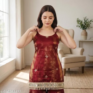 Women's Maroon Kurta Sharara Set Front