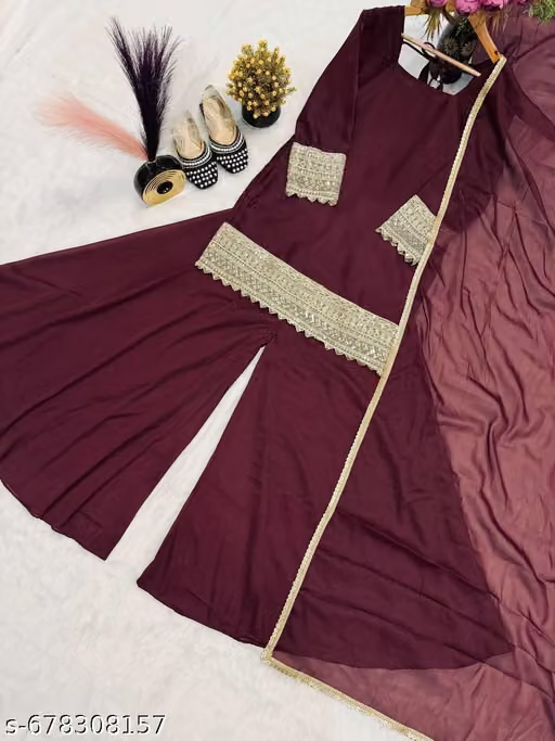 Women’s Wine Maroon Palazzo Suit Set - Product Detail