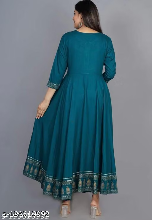 Women's Teal Anarkali Dress - Back