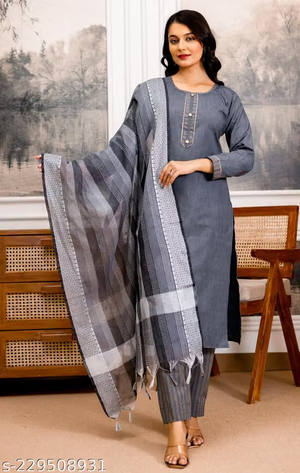 Women's Grey Kurta Set Full View
