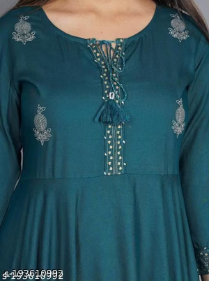 Women's Teal Anarkali Dress - Embroidery Detail