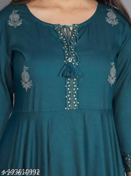Women's Teal Anarkali Dress - Embroidery Detail