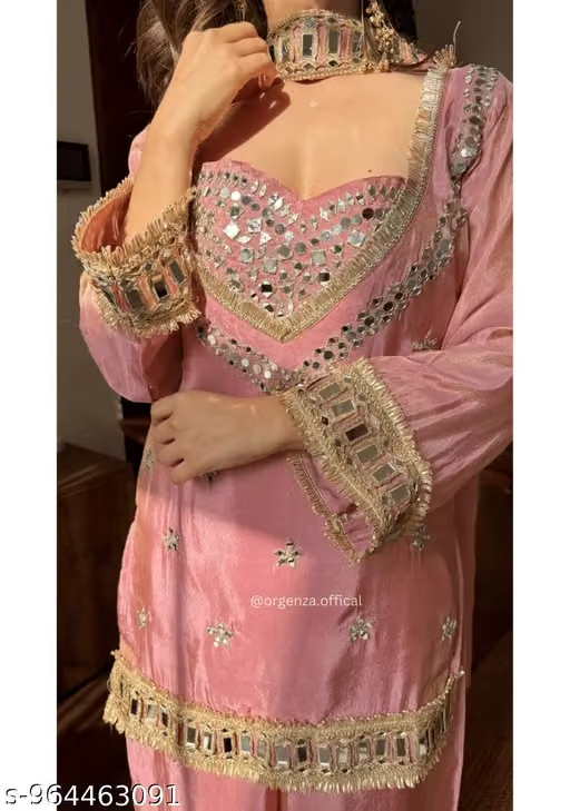 Women’s Pink Embroidered Palazzo Suit Set - Detail
