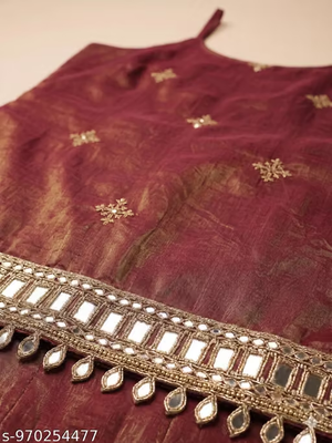 Women's Maroon Embroidered Kurta Sharara Set Detail