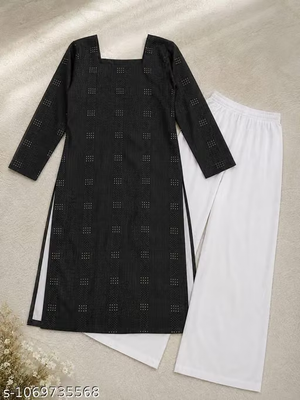 Women's Black Printed Kurta Palazzo Set - Product