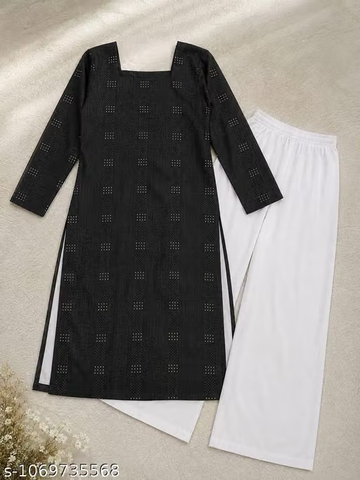 Women's Black Printed Kurta Palazzo Set - Product