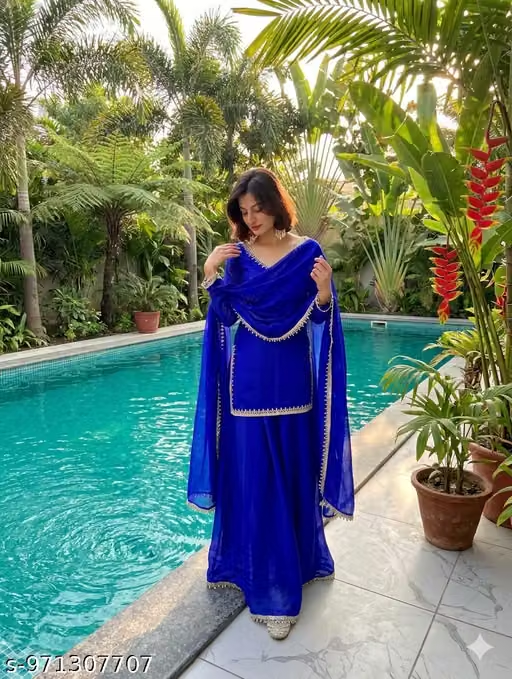 Royal blue women’s ethnic suit set - poolside