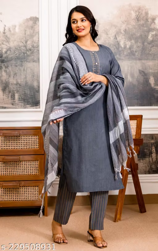 Women's Grey Kurta Set Dupatta