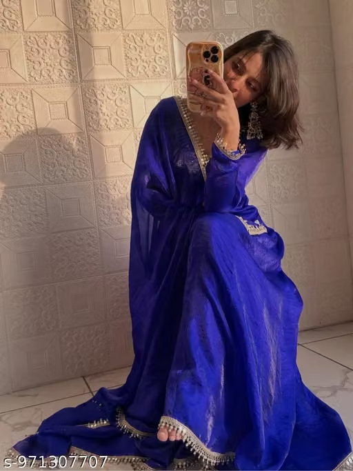 Royal blue women’s ethnic suit set - mirror selfie