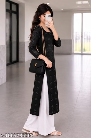 Women's Black Printed Kurta Palazzo Set - Side
