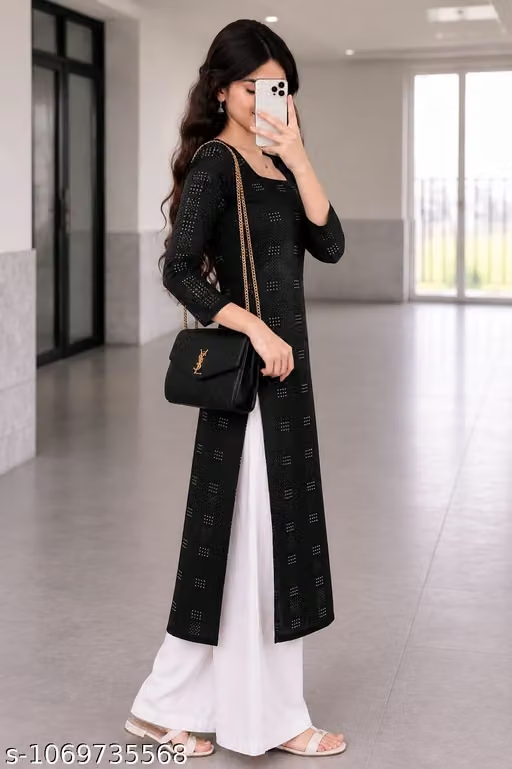 Women's Black Printed Kurta Palazzo Set - Side