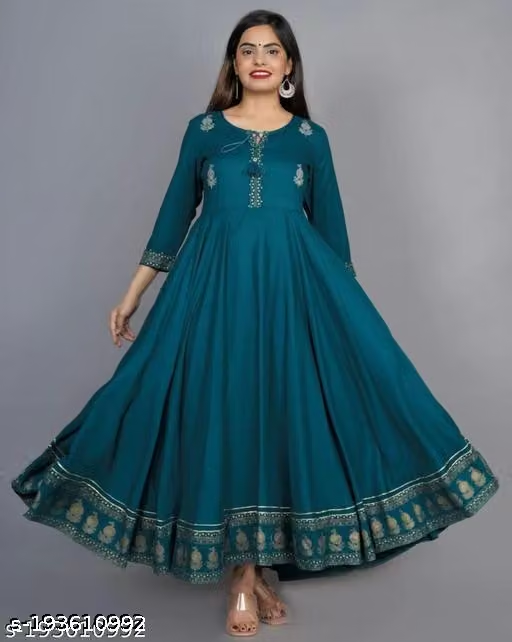 Women's Teal Anarkali Dress - Front