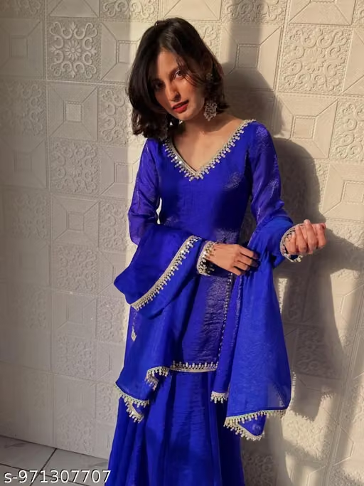 Royal blue women’s ethnic suit set - front detail
