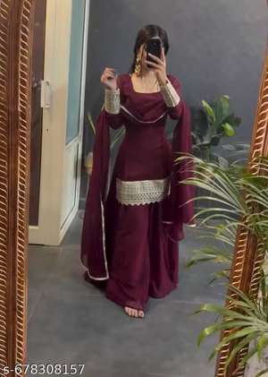 Women’s Wine Maroon Palazzo Suit Set - Mirror View