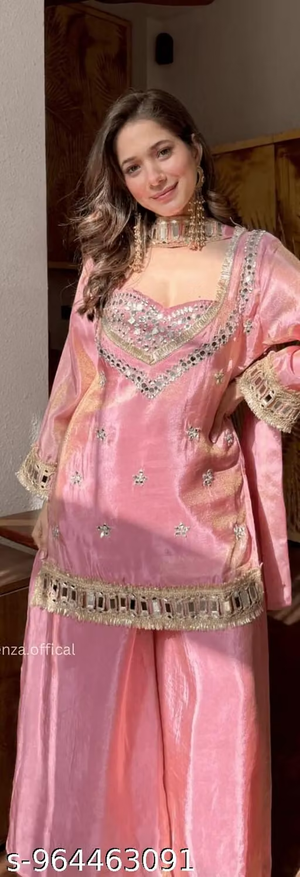 Women’s Pink Embroidered Palazzo Suit Set - Front