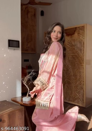 Women’s Pink Embroidered Palazzo Suit Set - Side View