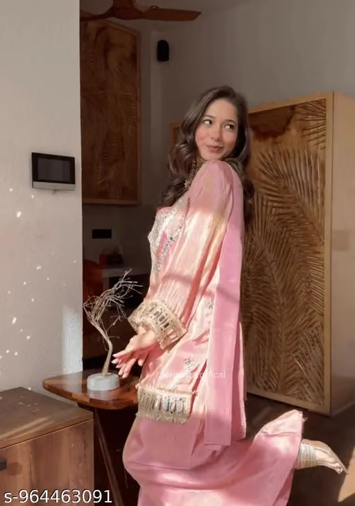 Women’s Pink Embroidered Palazzo Suit Set - Side View