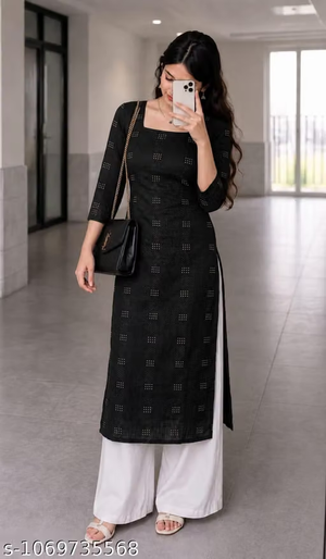 Women's Black Printed Kurta Palazzo Set - Front