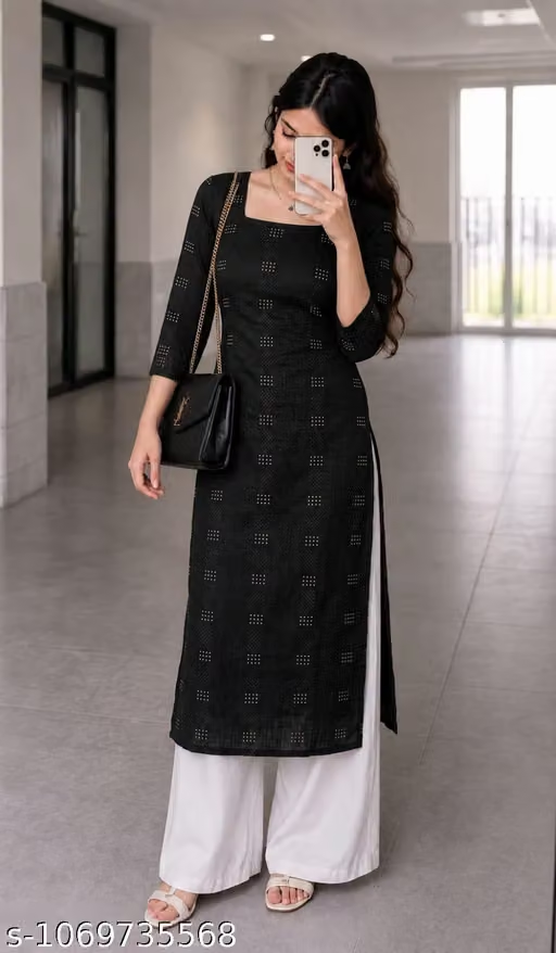 Women's Black Printed Kurta Palazzo Set - Front