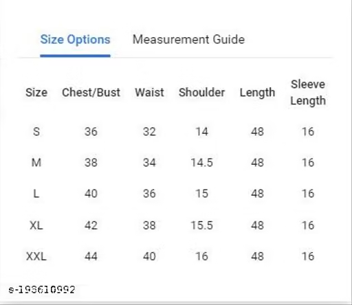 Women's Teal Anarkali Dress - Size Chart