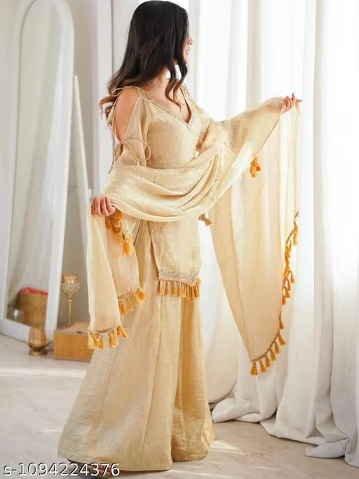 Women’s Beige Embroidered Palazzo Suit Set - Side