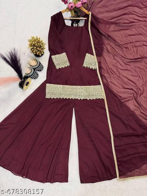 Women’s Wine Maroon Palazzo Suit Set - Full Product