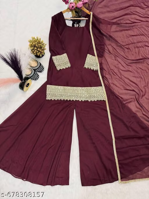 Women’s Wine Maroon Palazzo Suit Set - Full Product