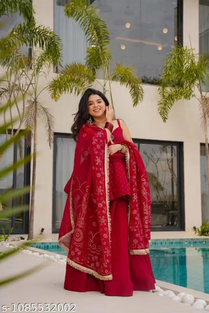 Fashion Blast Women’s Georgette Kurti With Pant And Dupatta Set - Full View