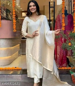 Ivory embroidered kurta pant and dupatta set