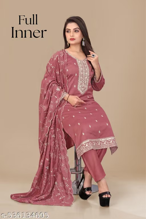 Mauve embroidered kurta pant and dupatta set