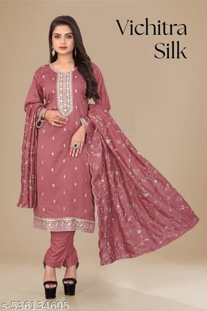 Mauve embroidered kurta pant and dupatta set full view