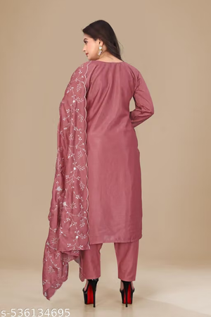 Mauve embroidered kurta pant and dupatta back view