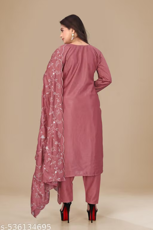 Mauve embroidered kurta pant and dupatta back view