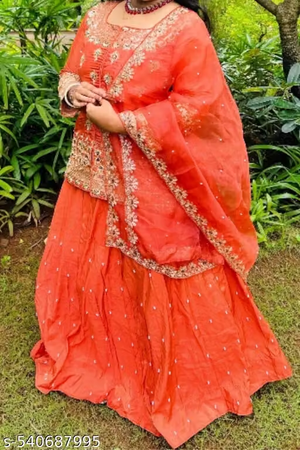 Peach embroidered sharara set styled view