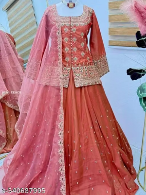 Peach embroidered sharara and dupatta full view