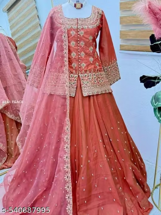 Peach embroidered sharara and dupatta full view